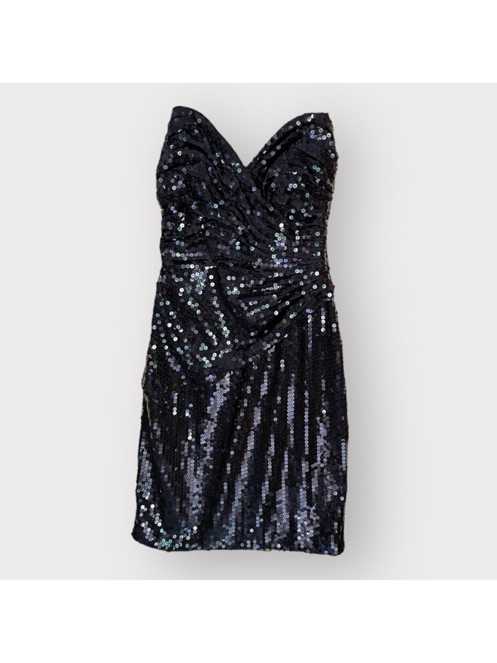 Vintage Tadashi Size 6 Black Sequin Strapless Sweetheart Neck Wrap Bodycon Dress - Picture 1 of 10